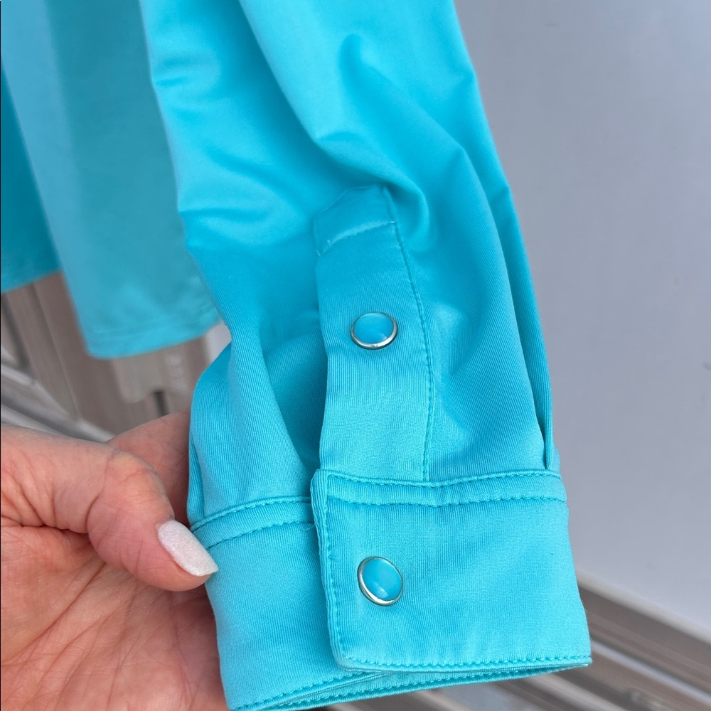Ranch Dress’n Turquoise Pearl Snap Western Rodeo Shirt - Picture 6 of 9